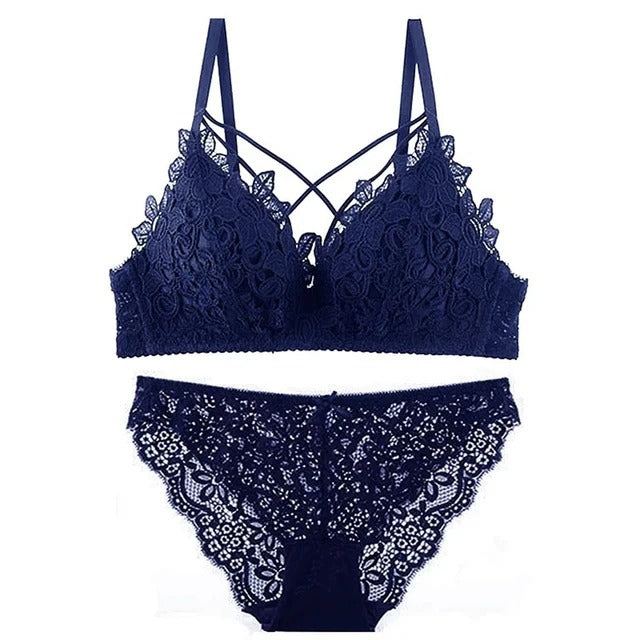 Women's Set Wire Free Push Up Lace Female Underwear Set Transparent Panties Seamless Female Underwear and Panty Set