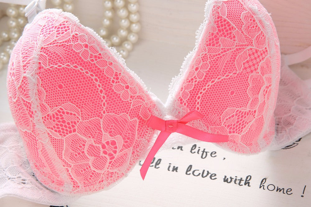 Cute Lace Embroidery Push Up Bra & Panty set-8805