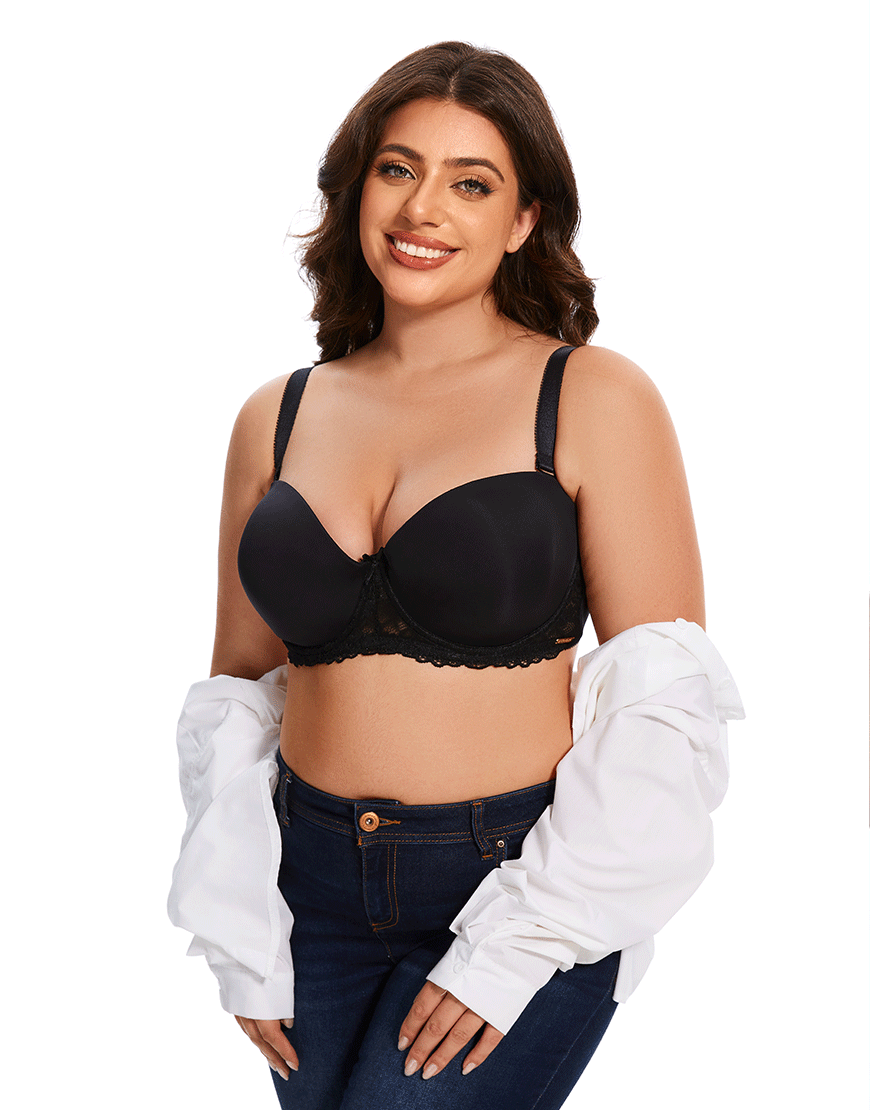 Losha Curvy Lightly Padded strapless Wired Bra-BLACK