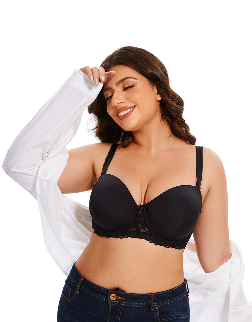 Losha Curvy Lightly Padded strapless Wired Bra-BLACK