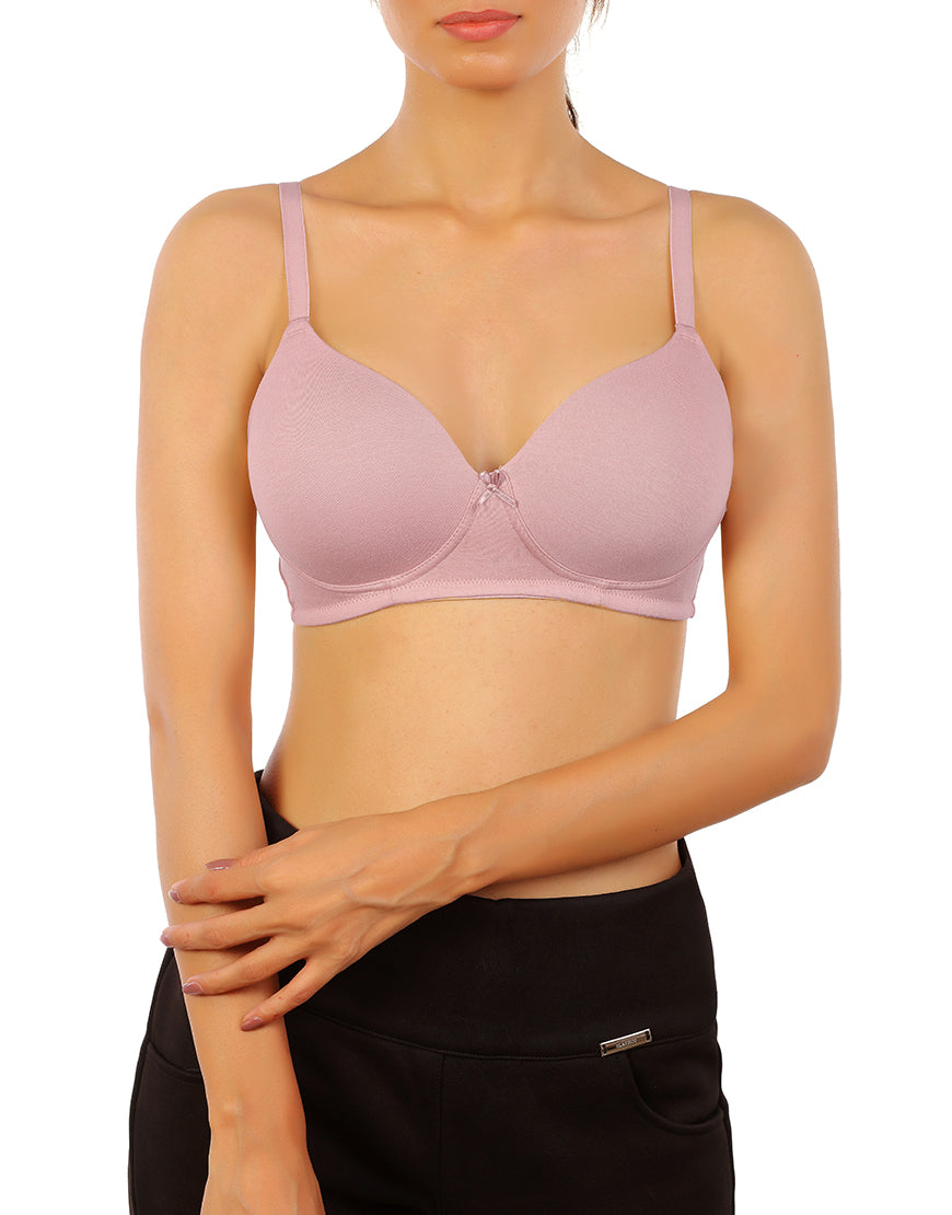 COTTON WIREFREE LIGHTLY PADDED T-SHIRT BRA-DAWN PINK