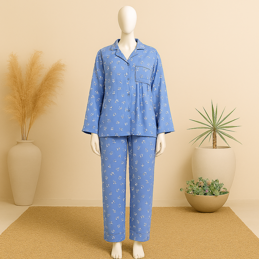 Flourish Summer  Cooling Linen 2-Piece Pajama Set  With Scrunchie