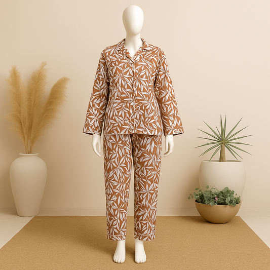 Flourish Summer  Cooling Linen 2-Piece Pajama Set  With Scrunchie