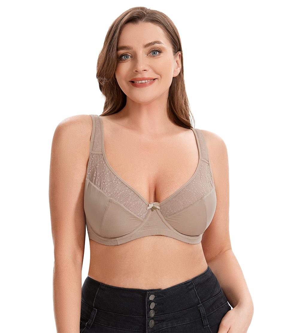 Losha Curvy Double Layered Minimizer Wired Bra with Lace Touch-BEIGE