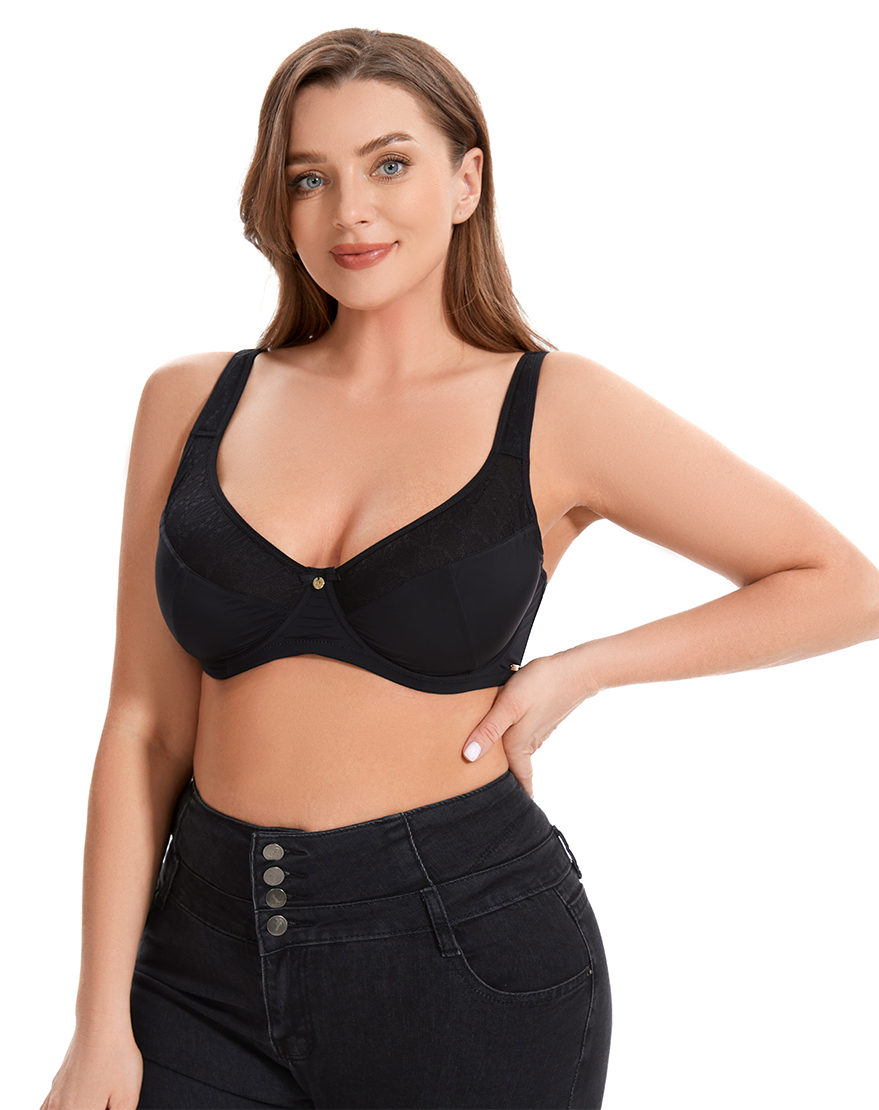 Losha Curvy Double Layered Minimizer Wired Bra with Lace Touch-BLACK