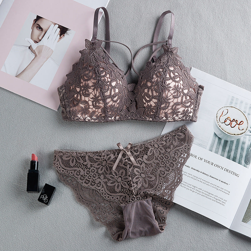 Women's Set Wire Free Push Up Lace Female Underwear Set Transparent Panties Seamless Female Underwear and Panty Set