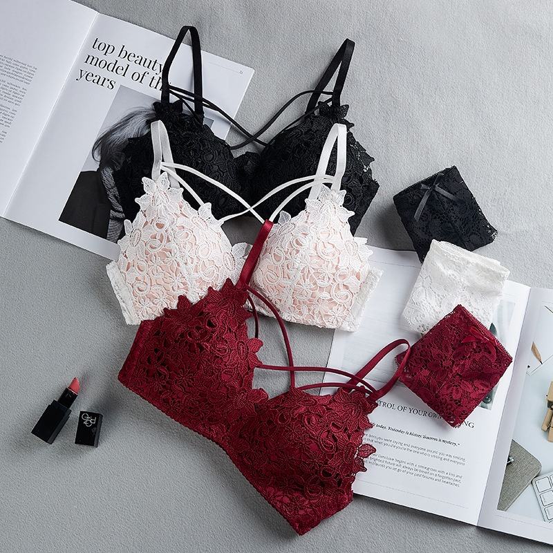 Women's Set Wire Free Push Up Lace Female Underwear Set Transparent Panties Seamless Female Underwear and Panty Set