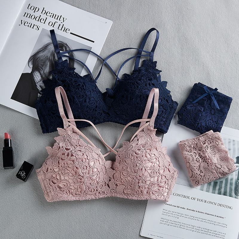 Women's Set Wire Free Push Up Lace Female Underwear Set Transparent Panties Seamless Female Underwear and Panty Set