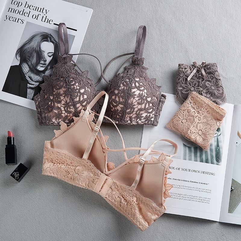 Women's Set Wire Free Push Up Lace Female Underwear Set Transparent Panties Seamless Female Underwear and Panty Set