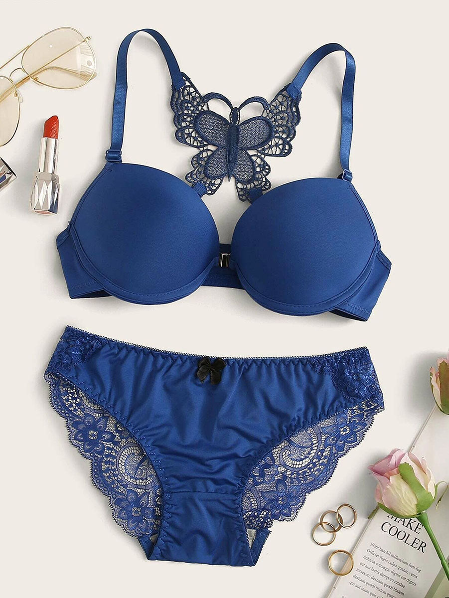 Flourish Front Open Butterfly Back Push Up Bra & Panty Set 288