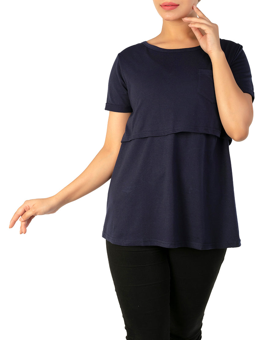 LOSHA MOMMY HALF SLEEVES NURSING SHIRT-NAVY