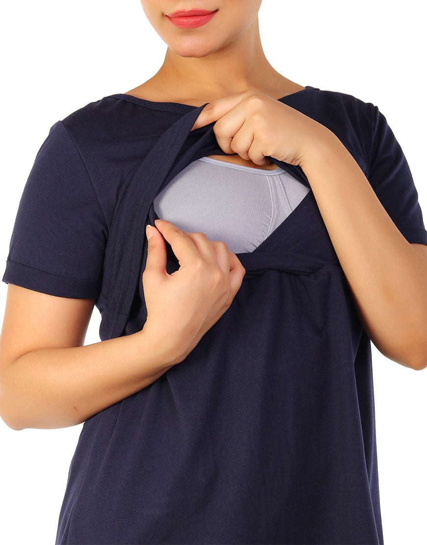 LOSHA MOMMY HALF SLEEVES NURSING SHIRT-NAVY