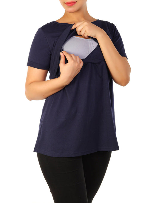 LOSHA MOMMY HALF SLEEVES NURSING SHIRT-NAVY