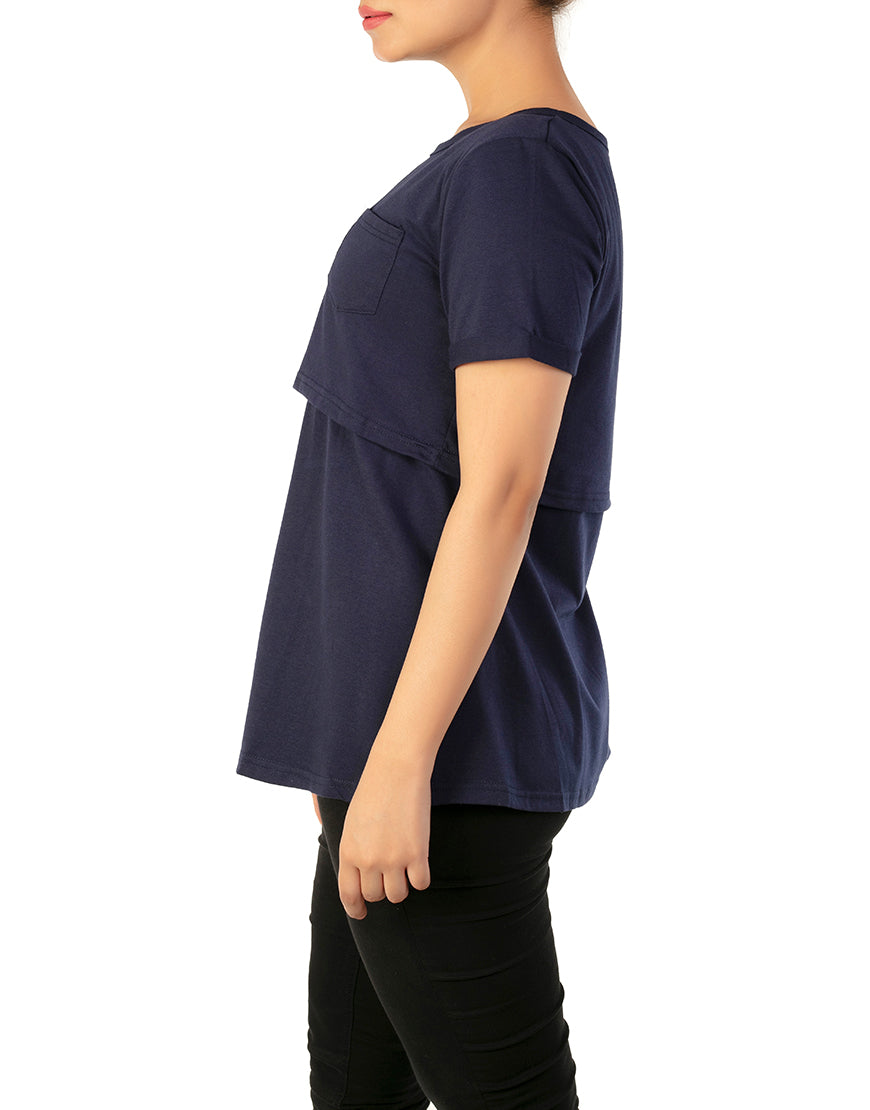 LOSHA MOMMY HALF SLEEVES NURSING SHIRT-NAVY