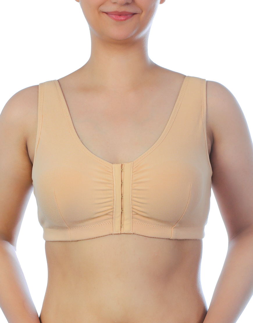 LOSHA COTTON FRONT CLOSURE POST SURGICAL BRA WITH POCKETS-SKIN