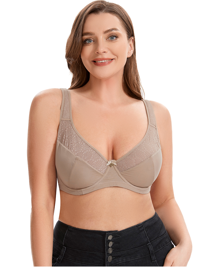 Losha Curvy Double Layered Minimizer Wired Bra with Lace Touch-BEIGE