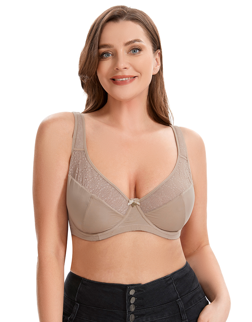Losha Curvy Double Layered Minimizer Wired Bra with Lace Touch-BEIGE