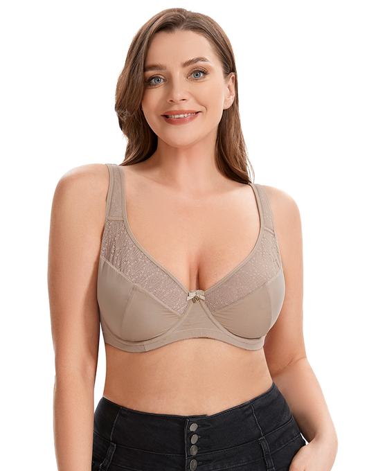 Losha Curvy Double Layered Minimizer Wired Bra with Lace Touch-BEIGE
