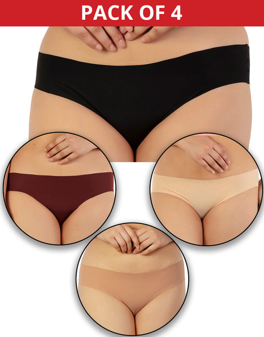 LOSHA PACK 0F 4  NO PANTY LINES LASER CUT BIKINI BRIEFS – ASSORTED