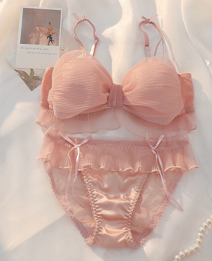 Flourish Cute Lace Bow Style Too Soft & Comfy Adjustable Straps Back Closure Bridal Padded Bra Panty Set