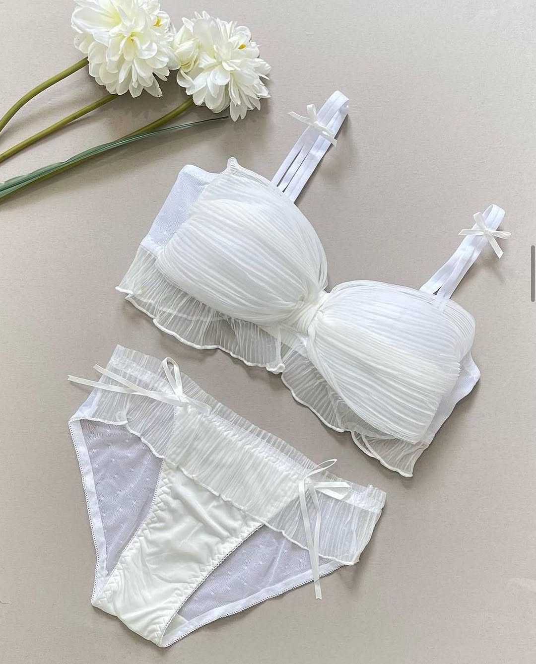 Flourish Cute Lace Bow Style Too Soft & Comfy Adjustable Straps Back Closure Bridal Padded Bra Panty Set