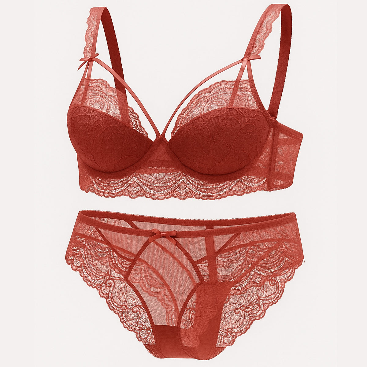 Flourish High Quality Thin Half Cup Lace Wired Half Cup Adjustable Straps Back Closure Bridal Light Padded Bra Panty Set 2499