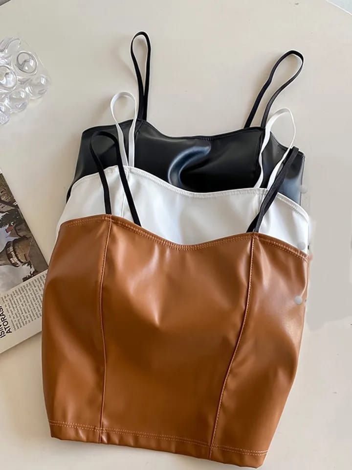 Flourish Trendy Stretchable Sweat Absorbing Leather Crop Top 222