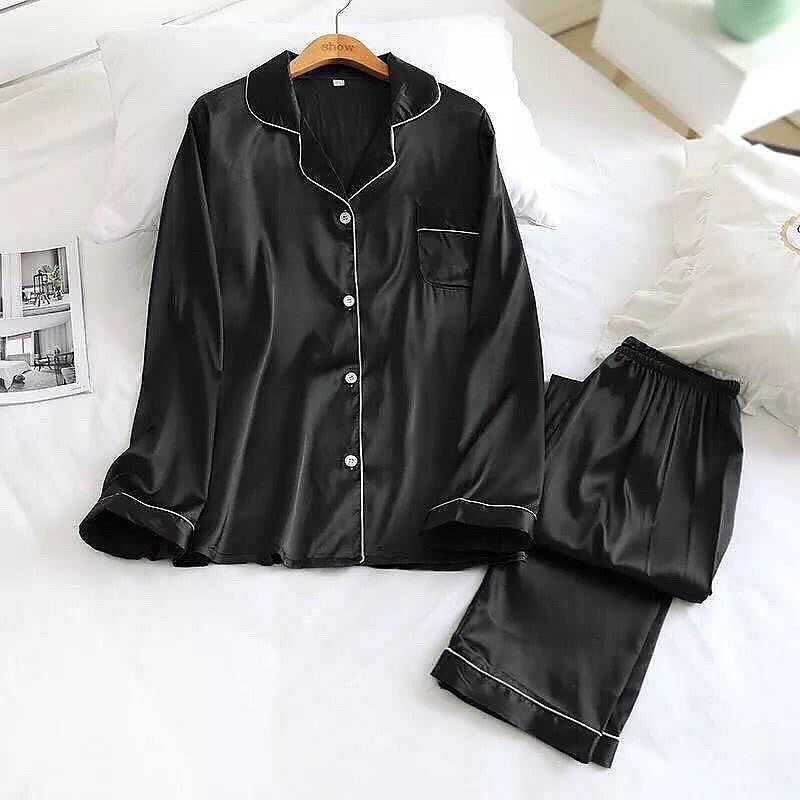 Flourish Plain Silk Front Button Open 3/4 Sleeve Night Dress For Girls - Silk Night Suit For Women Girls- Pjs For Women Two Piece Set