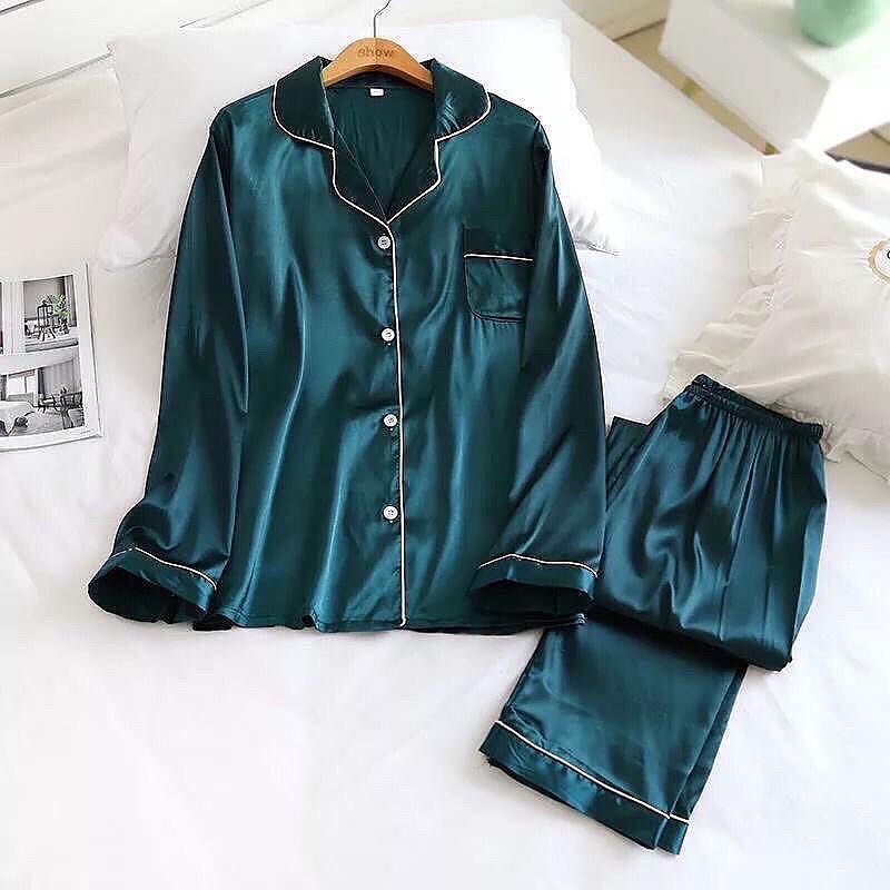Flourish Plain Silk Front Button Open 3/4 Sleeve Night Dress For Girls - Silk Night Suit For Women Girls- Pjs For Women Two Piece Set