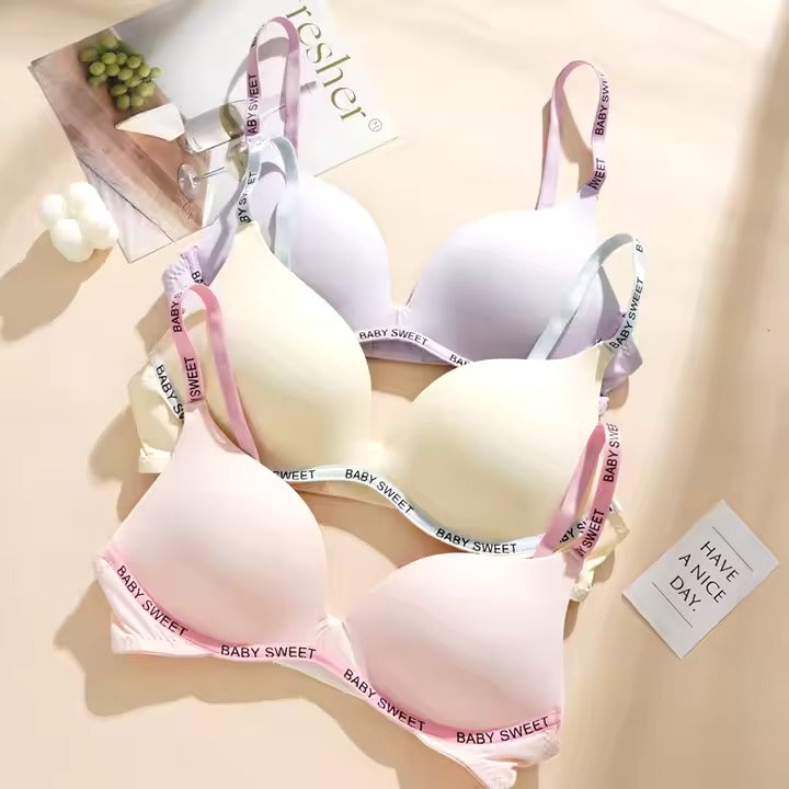 Flourish High Quality Light Padded Non Wired Sweet Babe Letter Straps T-Shirt Bra