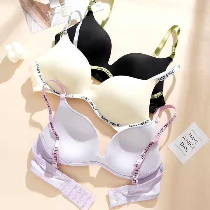 Flourish High Quality Light Padded Non Wired Sweet Babe Letter Straps T-Shirt Bra