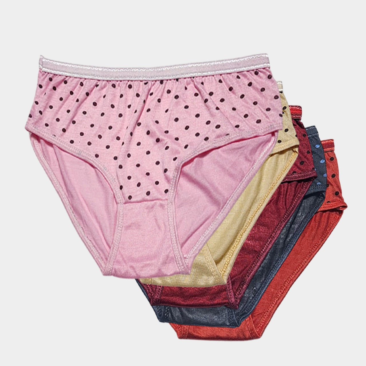 Flourish Budget Pack Of 5 Comfortable Polka Dotted Cotton Brief Women Seamless Underwear Panties 3201