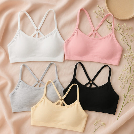 Pack of 3 Soft Cotton Lace Training Bras for Girls – Colorful & Comfortable A52