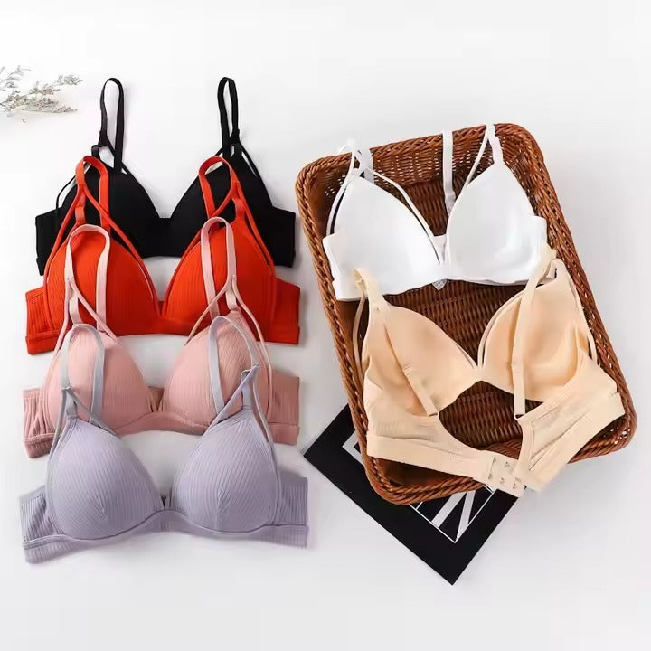 Flourish Pack Of 2 Soft Ribbed Textured Padded Bra – Stylish Strappy Design, Adjustable Comfort Fit (Orange)