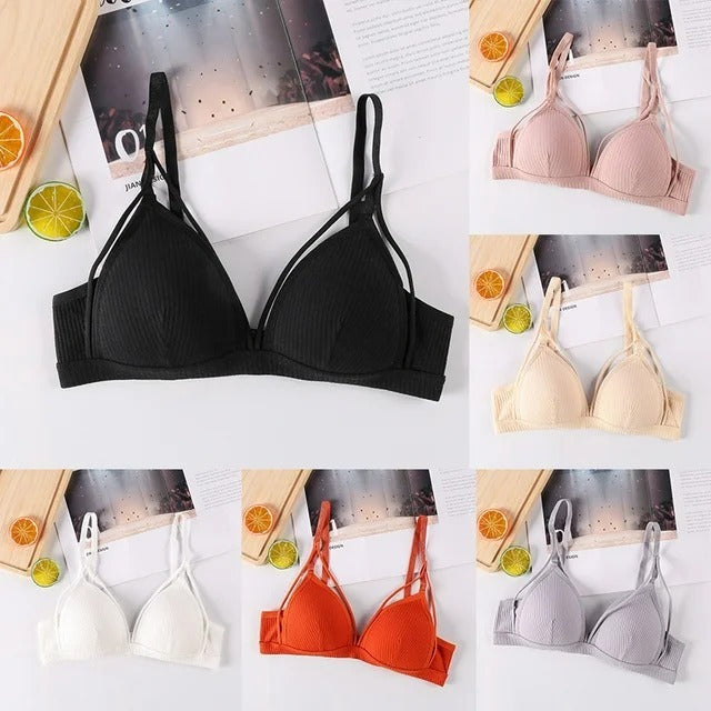 Flourish Pack Of 2 Soft Ribbed Textured Padded Bra – Stylish Strappy Design, Adjustable Comfort Fit (Orange)