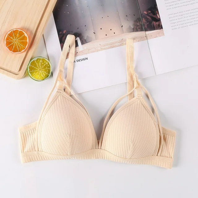 Flourish Pack Of 2 Soft Ribbed Textured Padded Bra – Stylish Strappy Design, Adjustable Comfort Fit (Orange)