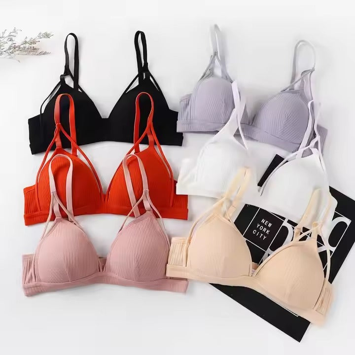 Flourish Pack Of 2 Soft Ribbed Textured Padded Bra – Stylish Strappy Design, Adjustable Comfort Fit (Orange)