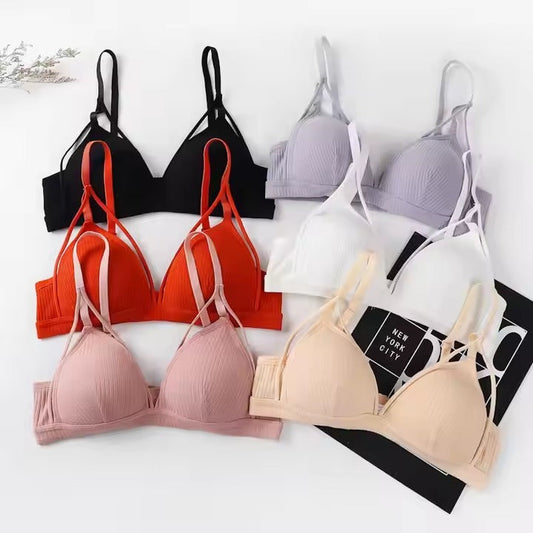 Flourish Pack Of 2 Soft Ribbed Textured Padded Bra – Stylish Strappy Design, Adjustable Comfort Fit (Orange)