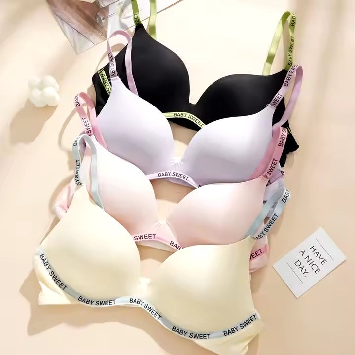 Flourish High Quality Light Padded Non Wired Sweet Babe Letter Straps T-Shirt Bra
