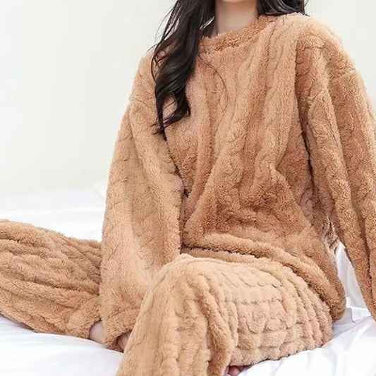 Flourish 2 Pcs/set Women Pajamas Winter Coral Velvet hickened Warmth Cartoon Stickers e Wear Suit