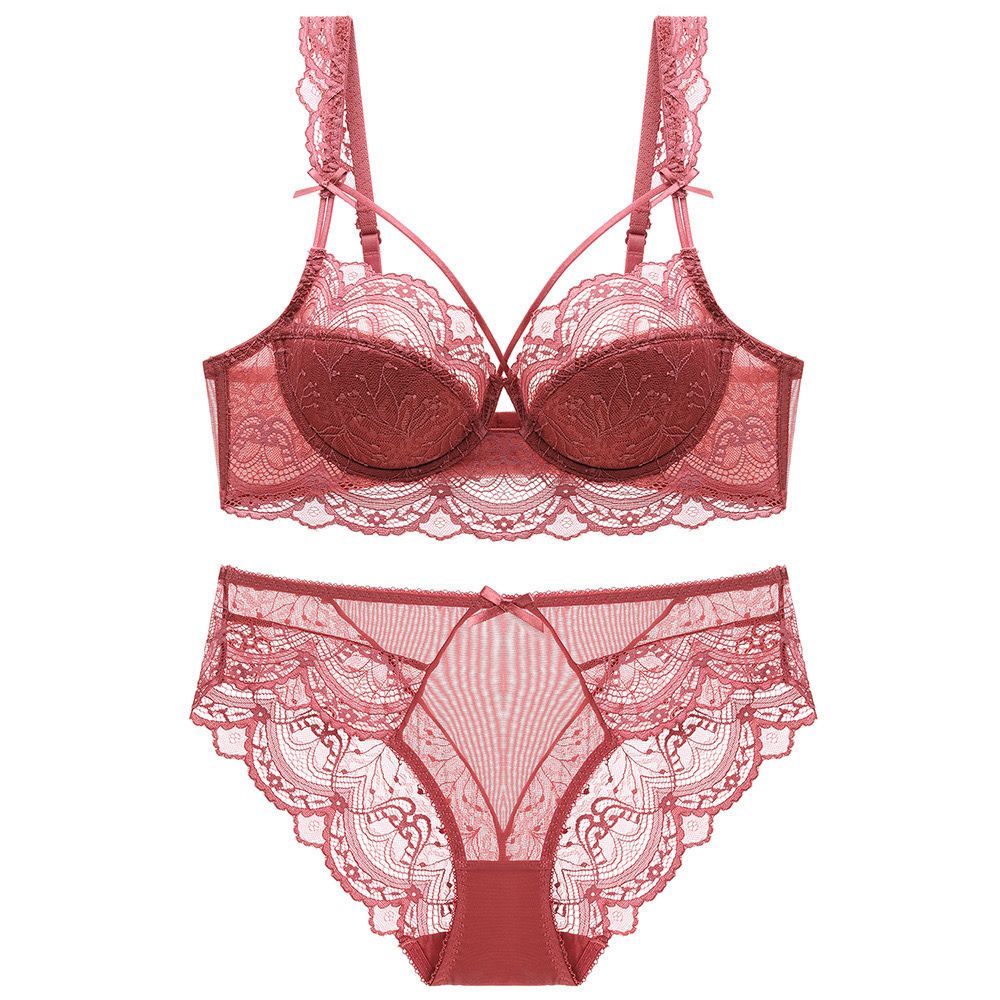 Flourish High Quality Thin Half Cup Lace Wired Half Cup Adjustable Straps Back Closure Bridal Light Padded Bra Panty Set 2499