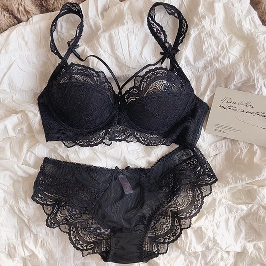 Flourish High Quality Thin Half Cup Lace Wired Half Cup Adjustable Straps Back Closure Bridal Light Padded Bra Panty Set 2499