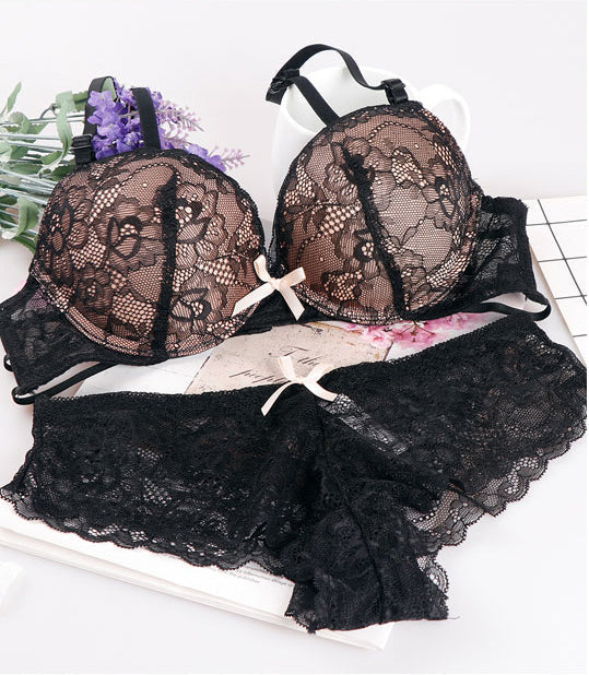 Cute Lace Embroidery Push Up Bra & Panty set-8805