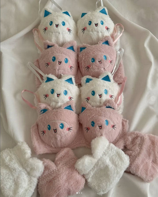 New High Quality Sexy Cute Kitty Anime Soft Plush Design Bra & Panty Set E04