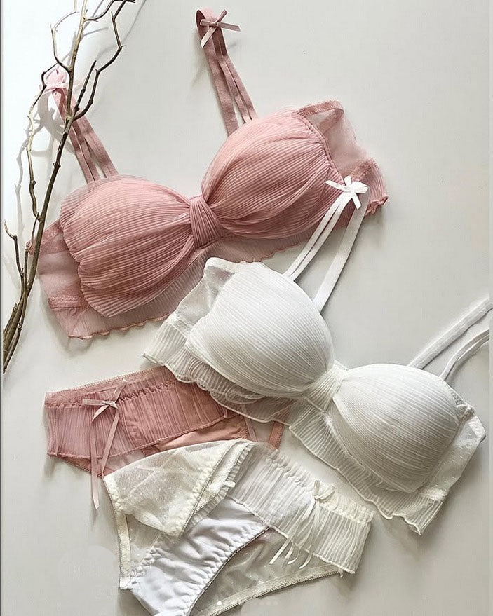 Flourish Cute Lace Bow Style Too Soft & Comfy Adjustable Straps Back Closure Bridal Padded Bra Panty Set