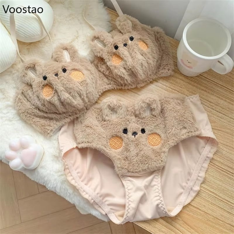 New High Quality Sexy Cute Anime Soft Plush Design bra underwear Japanese cartoon rabbit underwear Bra & Panty Set 582