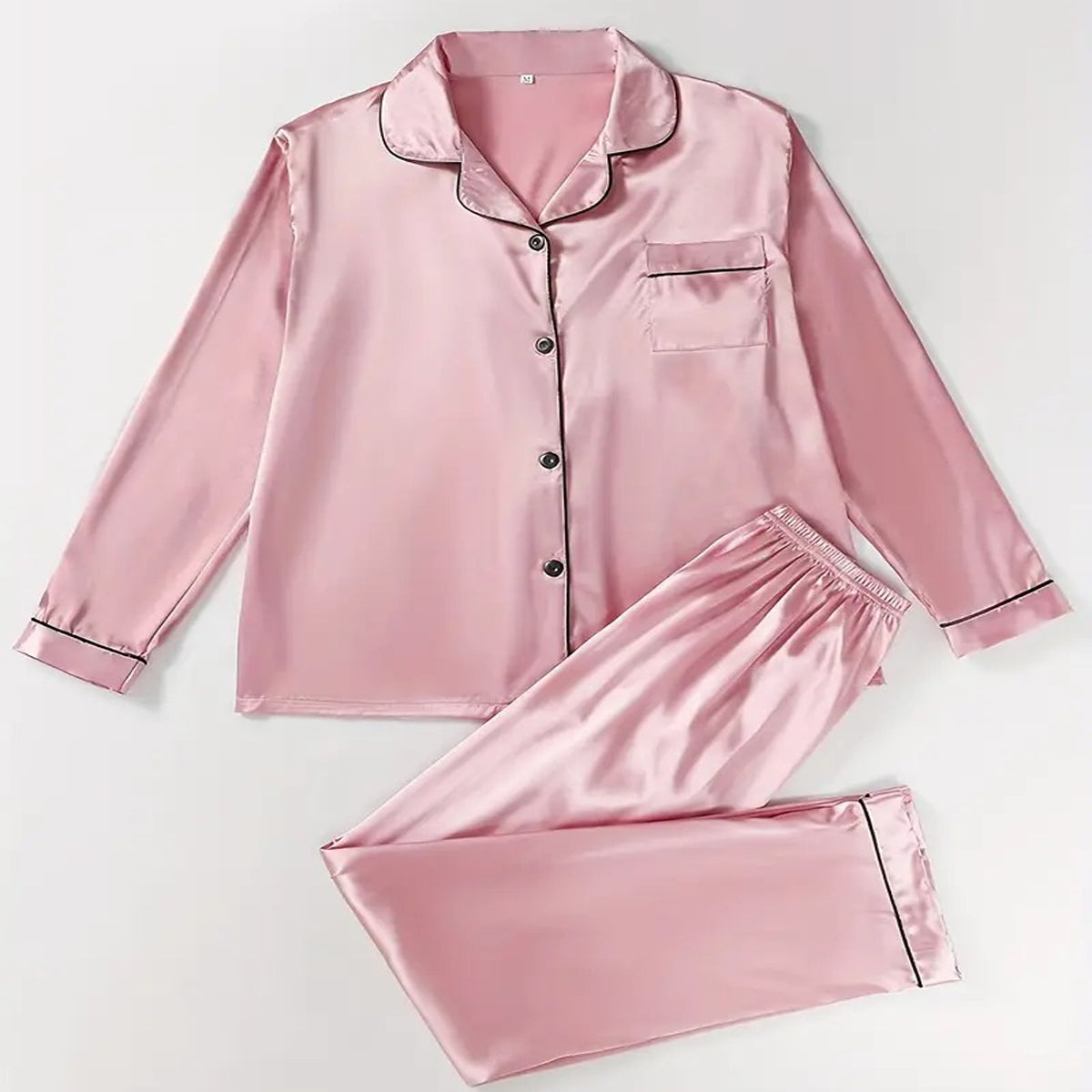 Flourish Plain Silk Front Button Open 3/4 Sleeve Night Dress For Girls - Silk Night Suit For Women Girls- Pjs For Women Two Piece Set
