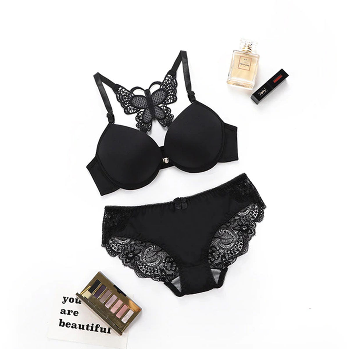 Flourish Front Open Butterfly Back Push Up Bra & Panty Set 288